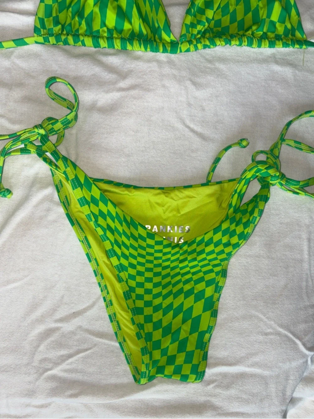 Frankies Bikinis Green Checkerboard Tie Bikini